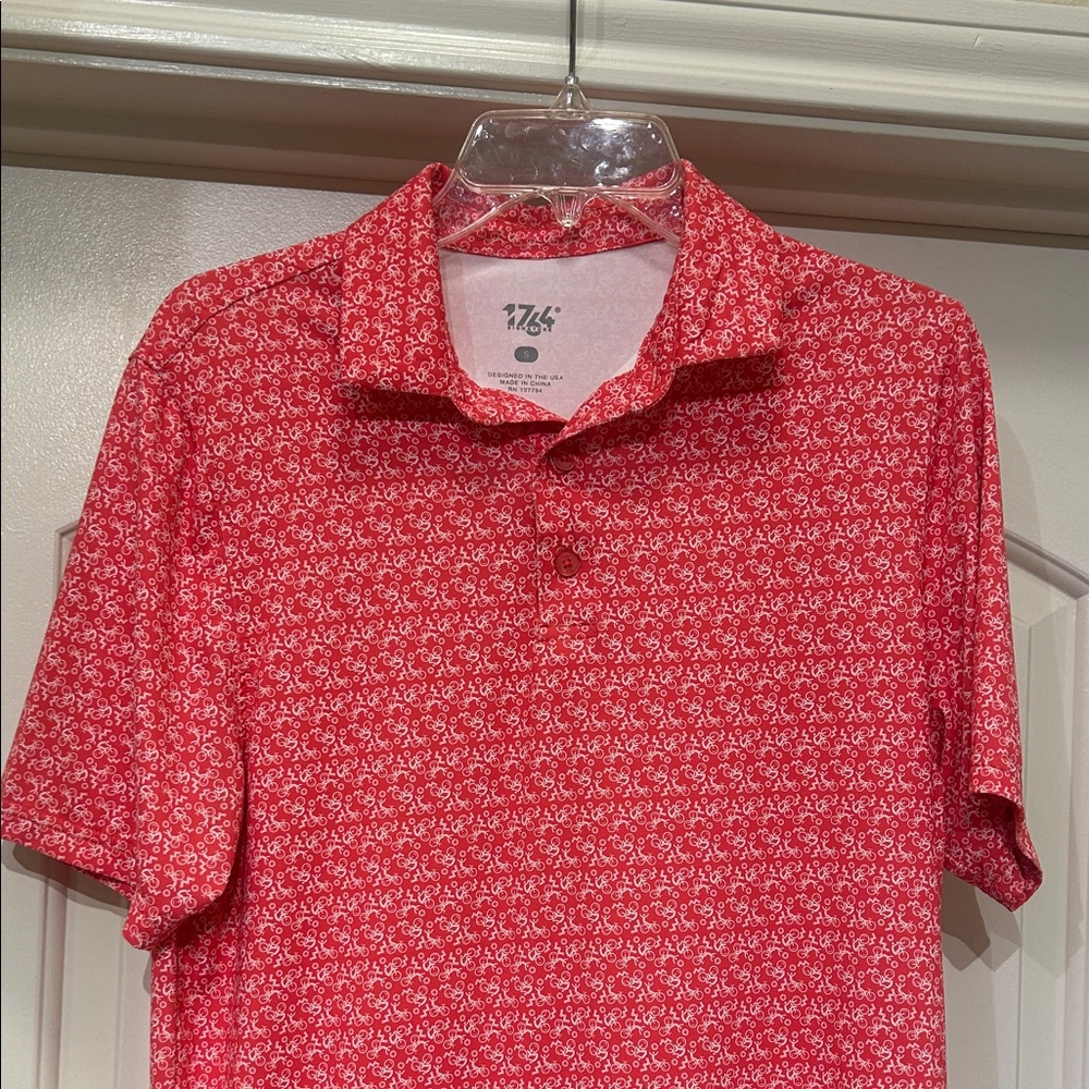 1764 Men's Red Short-Sleeve Polo with White Micro Pattern